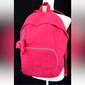 Kipling Backpack Fucsia Pink w/monkey keychain Nylon Large- Approx 16"x12"x7"